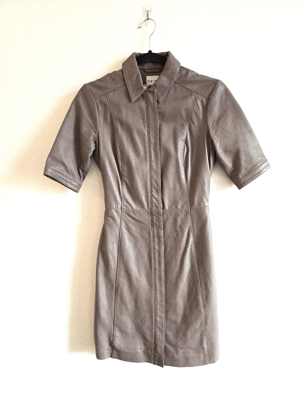 REISS I US 0 (XS/S) Lamb Leather Mini Shirt Dress I taupe brown